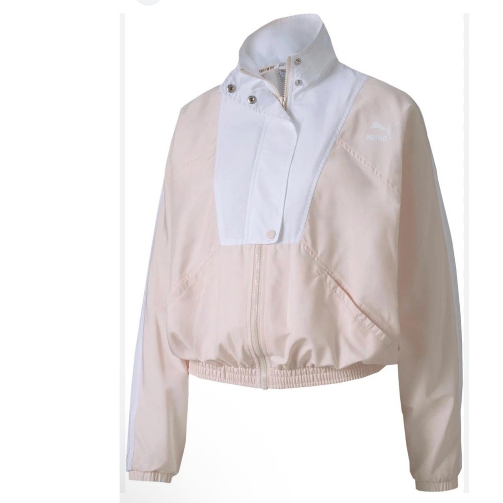 Puma Womens Tailored‎ for Sport Windbreaker Jacket Pink White Colorblock Large